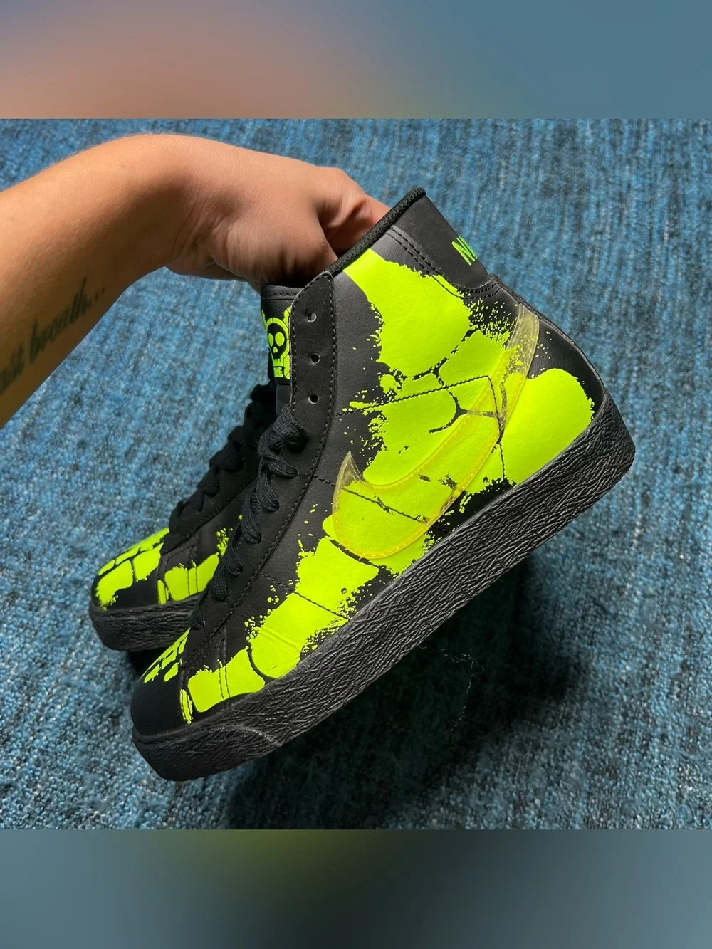 Nike Blazer Mid GS Glow in the Dark Skeleton Sneakers Black Volt 4.5Y or 6 Women